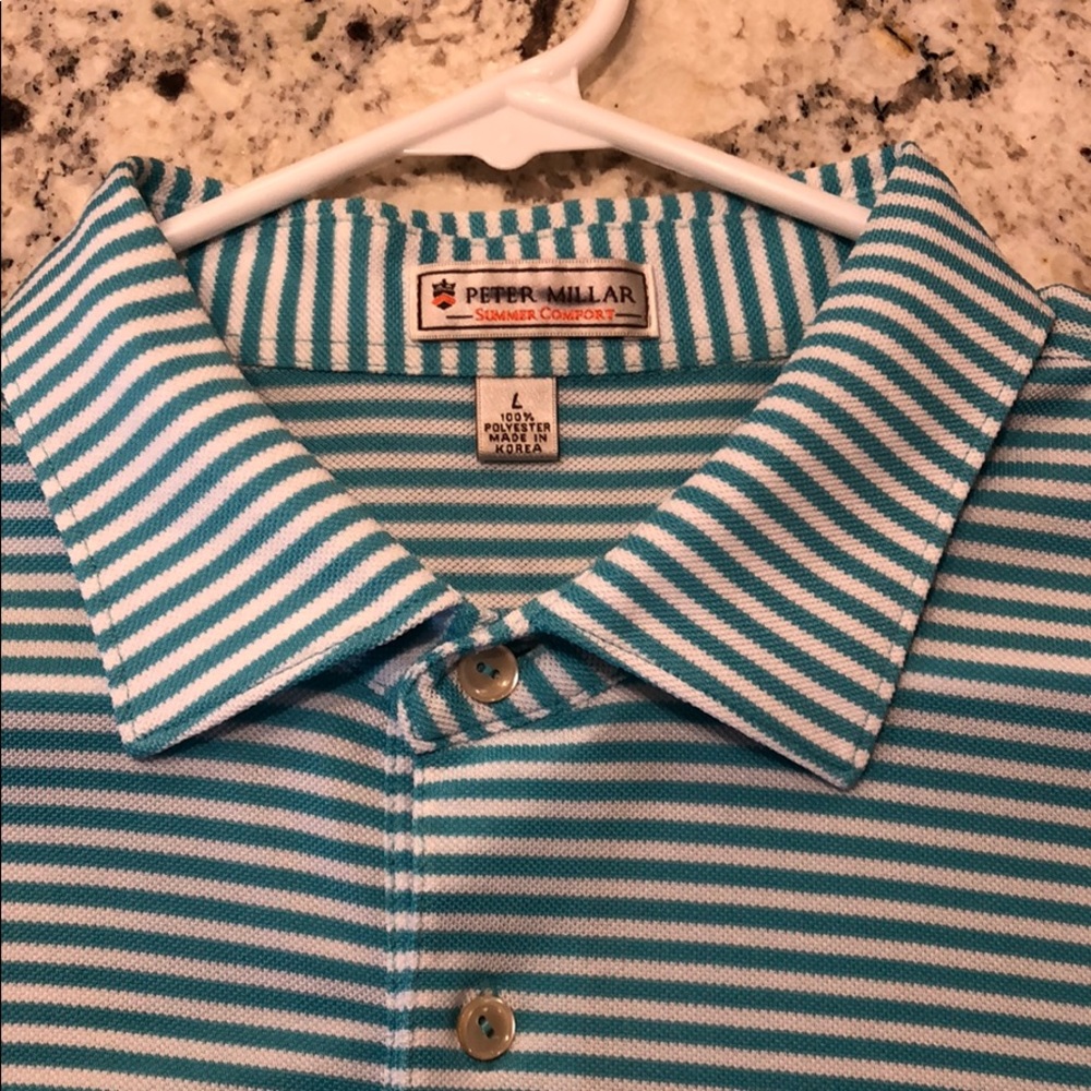 Peter Millar Golf Polo - Blue and Grey striped